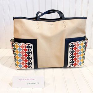 Tory Burch Block-T Embroidered Canvas Tote